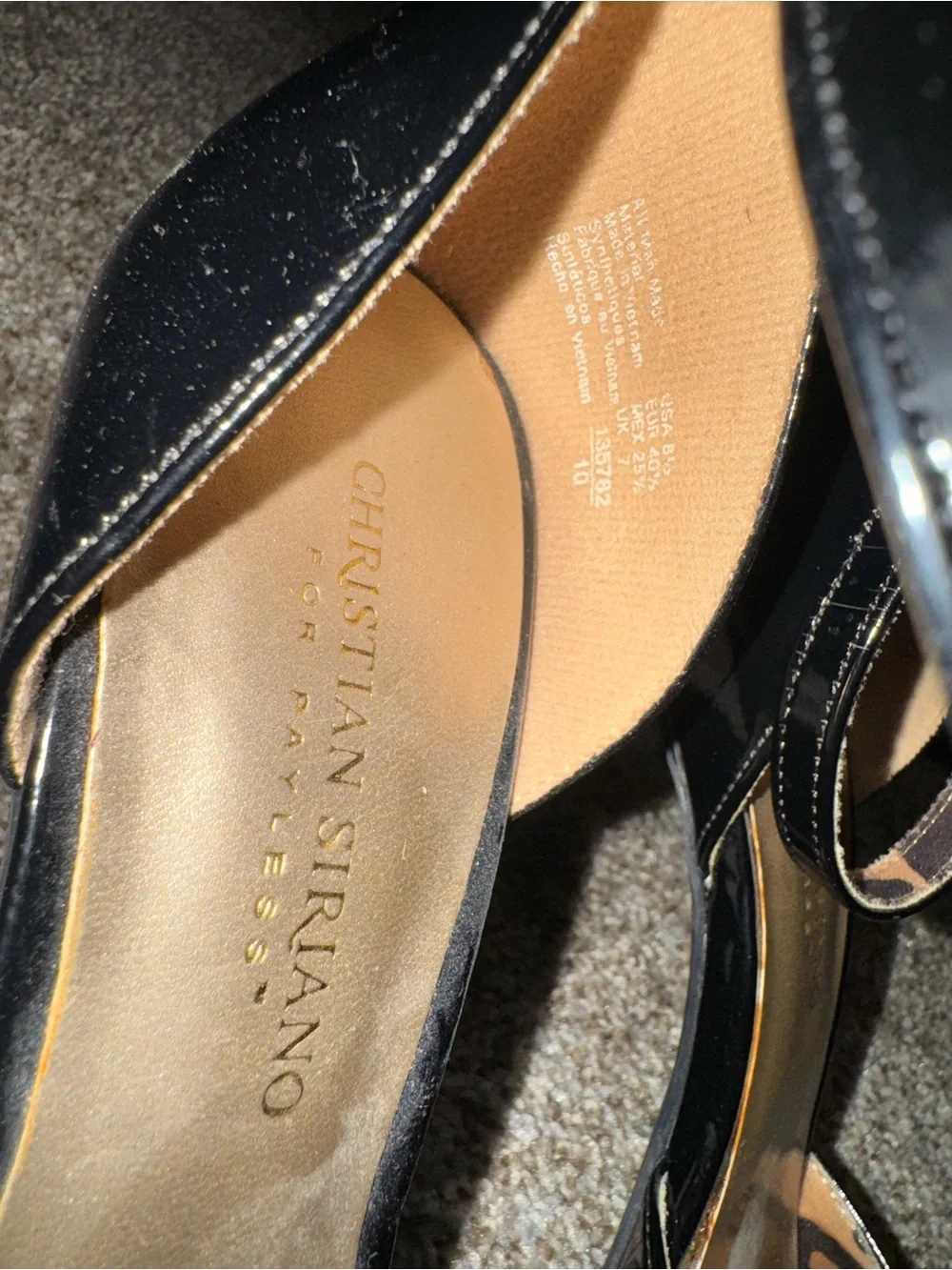 Christian Siriano Black Patent Leopard Ankle Strap Heels